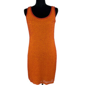 Vintage Orange Silk Beaded Cocktail Dress - Women's Size 8